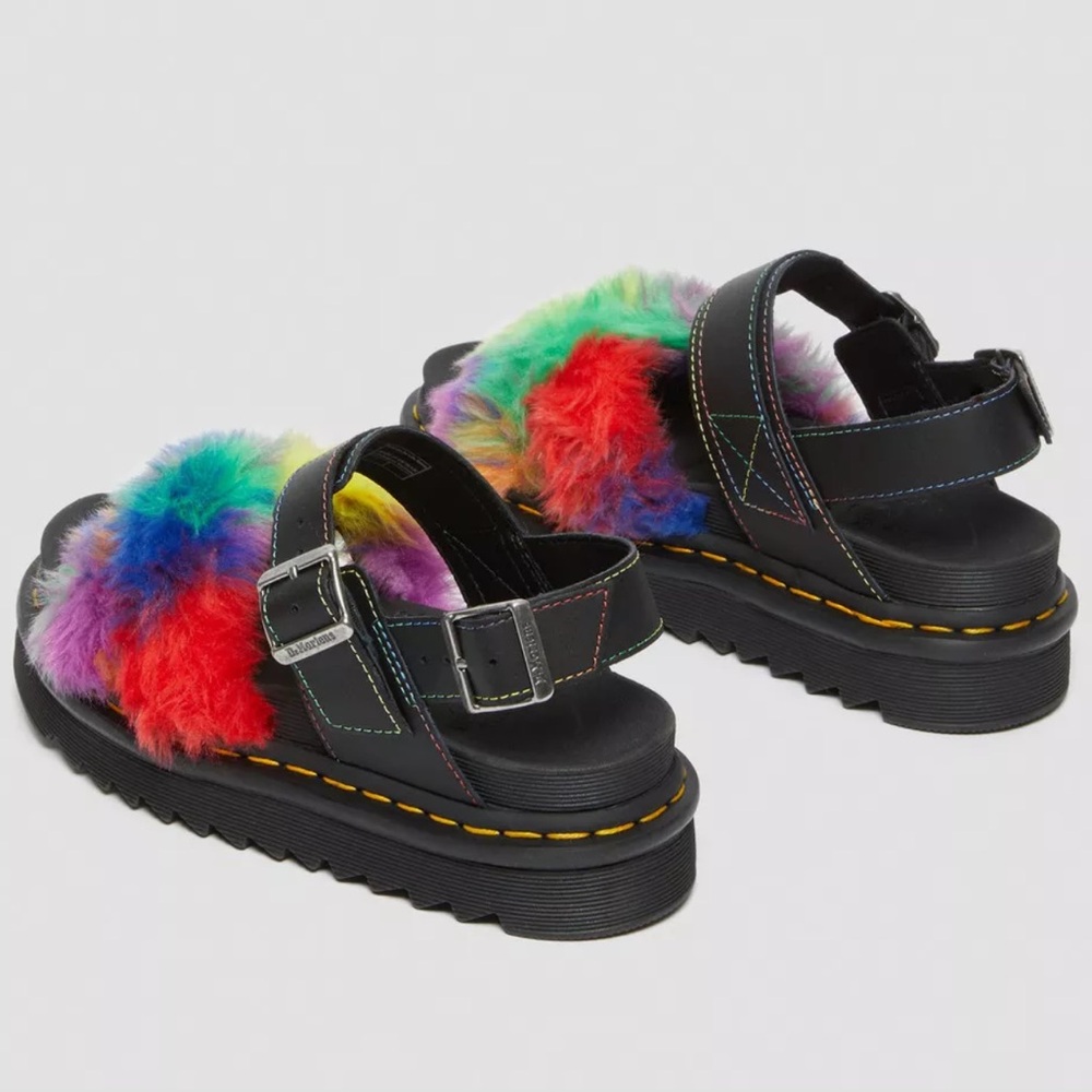 Dr. Martens VOSS II FLUFFY FAUX FUR STRAP SANDALS NWT - Picture 7 of 16